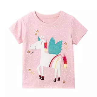 Fly Horse Dot Girl T-shirt Musim Panas Bayi Tshirts Cotton Pink