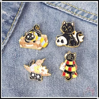 ? The Magic Black Cat Brooches ? 1Pc Witch Hat Skull Fashion Doodle Enamel Pins Backpack Button Badge Brooch