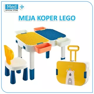 Med+ Meja Lego Koper 7 in 1 Multifungsi Mainan Edukasi Meja Susun Belajar Anak Balok Bangunan Block