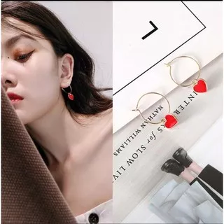 Anting Red Love Heart Shaped 1 Earring