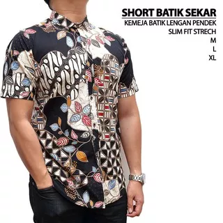 Oppa Style Shop KEMEJA BATIK SEKAR LENGAN PENDEK SLIM FIT BATIK KERJA KANTOR