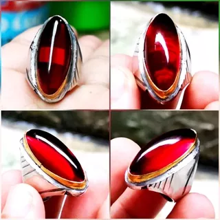 Batu Cincin Pria Merah Siam Delima Bangkok Poles Pandan Super Mewah Termurah HQ asli