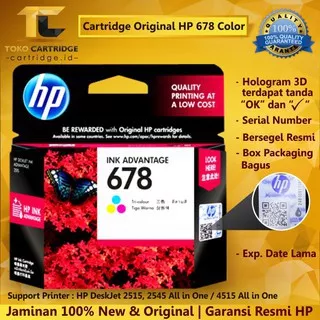 Cartridge HP 678 Tri-Colour Original Catridge color CZ108AA Tinta warna printer 1515 2515 2645 3545