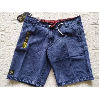 SHORT PANTS Celana JEANS pendek cowo sobek ripped blue navy atas lutut tali pinggang jeans denim