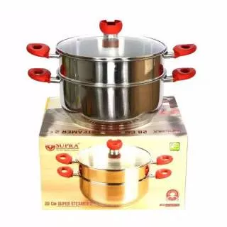 Panci Kukus Supra Steamer 32 cm Super Stainless Steel 2 Susun Steamer Kukus dan Rebus