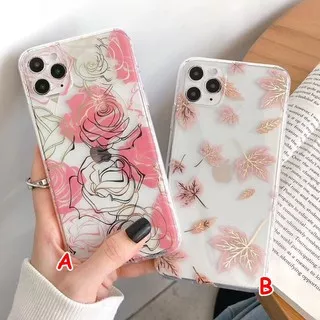 FOR IPHONE 12, 12 MINI, 12 PRO, 12 PRO MAX - RETRO FLORAL LEAVES PINK ROSE GOLD SOFT CASE COVER