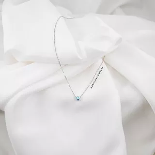 Kalung Solitaire Emas Putih White Gold Batu Biru