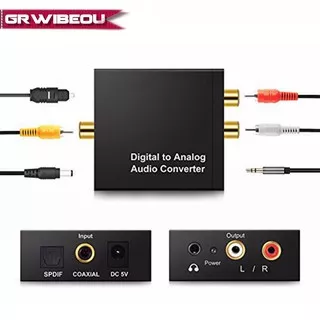 GRWIBEOU Konverter Audio Coaxial Toslink ke 3.5mm AUX RCA R/L - Black