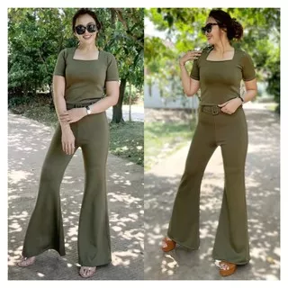 Celana Wanita Fashion Model Cutbray Free Belt Hijau Army / Atasan Wanita Fashion Model Crop / Kulot