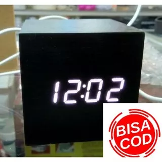 COD Jam Waker Weker Kayu Alarm Modern LED Digital Wood Clock