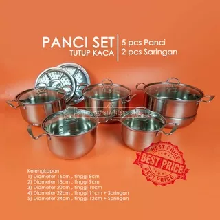 Panci set tutup kaca panci sup kukus stainless steamer soup pot murah bagus kualitas premium tebal