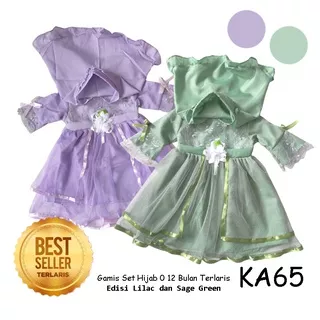 Gamis Bayi Perempuan 6 12 Bulan Warna Sage Green Lilac Lavender Kekinian 2022 1 set Hijab Brokat Tile Terlaris Korea Trending KA65