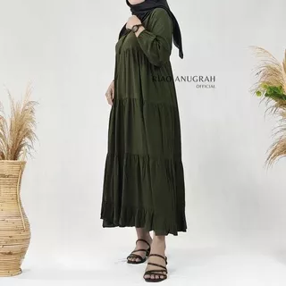 LONG TUNIK DRESS KATUN RAYON POLOS RACHEL ATASAN WANITA MODEL REMPEL TERBARU WARNA ARMY /03