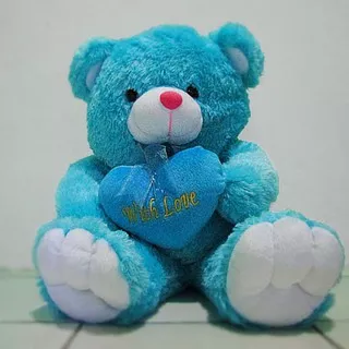Plokiju- Boneka Teddy Bear With Love Jumbo Biru -Toko-Boneka.