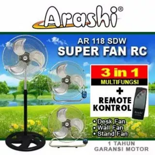 Arashi SUPERFAN 3in1 Kipas Angin Arashi 18 inc dengan Remote Meja Dinding Berdiri Bisa Gojek Grab