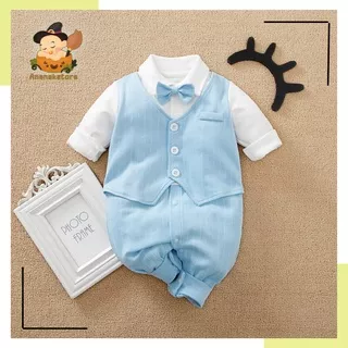 BAJU BAYI 0-6 bulan motif TUXEDO BIRU MUDA / jumper bayi lengan panjang baju bayi import korea baju pesta bayi