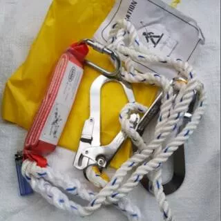 Lanyard Double Big Hook Tali Pengaman Rope with Shock Absorber Body Harness Plus Carabiner