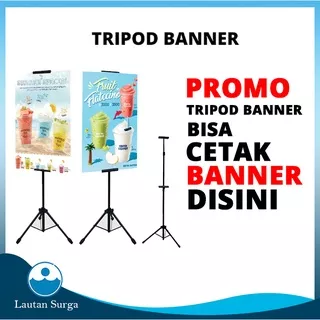 Standing Banner 2 Meter Tripod Banner 2 Sisi Tripod Stand Banner Poster Display Warna Hitam (Besi)