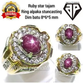 cincin batu permata Ruby Burma star tajam