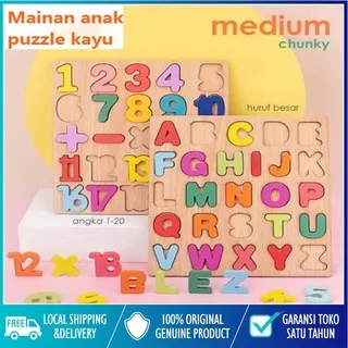 NEW Mainan Edukasi Anak Puzzle Kayu Abjad Alphabet Huruf Besar Kapital ABC Wooden/Huruf besar angka 20x20cm mainan anak puzzle kayu/Puzzle ABC And Number Chunky