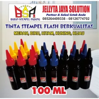 TINTA STEMPEL FLASH 12 WARNA 100 ML HITAM BIRU BIRU MUDA HIJAU HIJAU MUDA MERAH PINK KUNING COKLAT ABU ABU VIOLET ORANGE