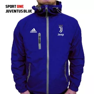 Jaket Bola Juventus Pria Parasut Waterproof Outdoor Biru