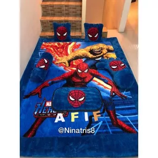 Karpet karakter bulu rasfur murah INOAC 5cm uk 150x200 motif spiderman biru