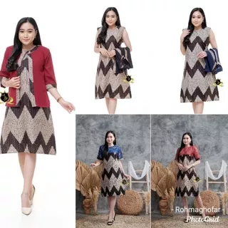 NEW DRESS BOLERO BAJU BATIK WANITA l KOMBINASI BRUKAT MOTIF OWL