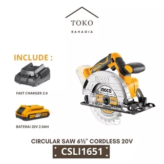 Circular Saw Cordless 6 1/2 (1B+1FC) INGCO CSLI1651 Mesin Gergaji Sirkel Serkel Kayu Cirkel