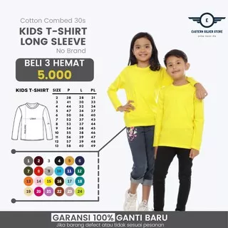 Baju Kaos Polos Anak Lengan Panjang Katun Combed 30s Tshirt Kids 2 3 4 5 6 7 8 9 10 11 12 13 Tahun