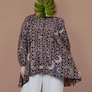 Atasan Blouse Lengan Balon Wanita Batik Modern 02 - Mahkota Laweyan