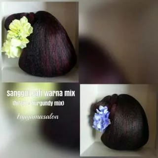 Sanggul bali aksen burgundy/warna mix/sanggul rambut sintetis