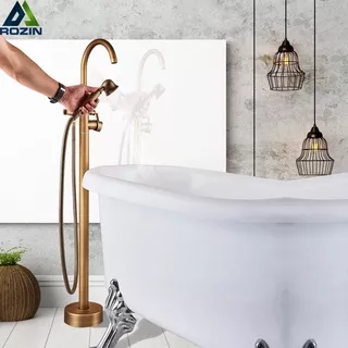 Antique Brass Floor Mount Bath Tub Faucet Single Lever Swivel Spout Bath Shower Mixer Tap Free Standing Claw Foot Bathtub Faucet