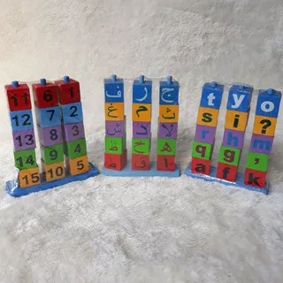 menara hijaiyah huruf angka balok kayu mainan kayu