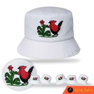 Topi bucket hat kupluk mangkok bakso mie ayam jago / Bucket Motif Ayam / Arshila_fashion