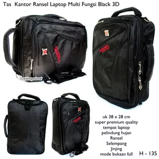 tas pria kantor ransel laptop multifungsi black 3 d