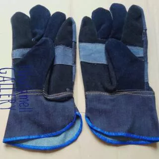 Sarung tangan kombinasi suedeu halus lembut tebal / glove safety las welding kain jeans kulit