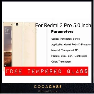 Casing Xiaomi Redmi 3 Pro,Redmi 3S Back Case Cover Ultrathin Silicon Jelly Tpu  Free Tempered Glass 