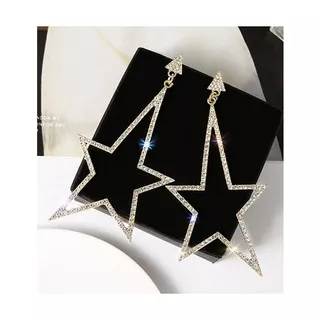 LRC Anting Tusuk Fashion Alloy Diamond Five-pointed Star Stud Earrings V57150