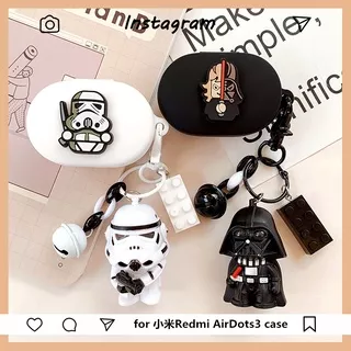 Realme Buds Q2 Case Creative Star Wars Black Warrior Doll Keychain Pendant Realme Buds Air2 Neo Silicone Soft Shell Cartoon Realme Buds Air2 Bluetooth Headset Box Protective Case Buds Q Headphone Case Cover