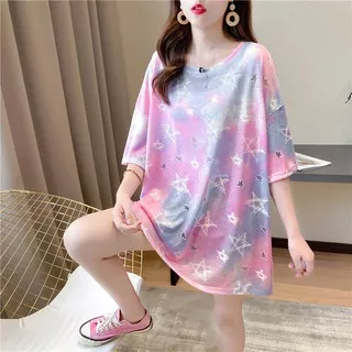 MichelleStore T-shirt / Kaos Oversize Wanita Tie Dye STAR Full Print - LD120cm