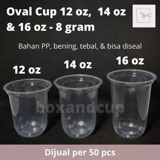 Gelas Plastik Oval Bening / U Cup / Gelas Boba / Bubble Tea Dingin / Tebal 8 gr / Ukuran 12 oz, 14 oz, dan 16 oz (8 gr) Dengan Tutup Gelas Datar (isi 50 pcs) Kualitas premium. MURAH