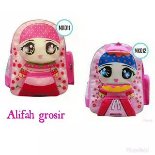 Tas anak tas sekolah cewek sd karakter hijab strabery pink  300 dinner waterproff moslim kids ori