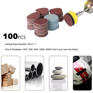 Ready Stock F & H 100PCS 25mm 1 Sander Disc Sanding Disk 100-3000 Grit Paper with 1inch Abrasive Polish Pad Plate + 1/8 Shank Rotary Tool