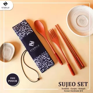 sendok garpu sumpit kayu set / Sujeo set /alat makan korea jepang set / sterile / hygiene / sendok garpu kayu termurah