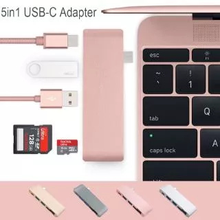 5 in 1 USB-C Adapter dengan 2 Port USB 3.0 Micro SD Memory Reader Tipe-C USB 3.0 Hub Untuk New Macbook Pro Air A1932 / A2179 2020