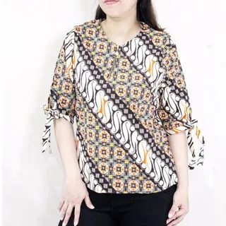 K-71 Atasan blouse batik wanita lengan pendek dengan resleting depan terbaru bahan katun strecth