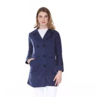 COAT WANITA JESSIE NAVY - Jaket Panjang Cewek Biru Casual Hijaber Korean Style Fleece Tebal Keren