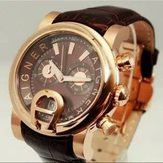 Jam Tangan Aigner Bari Brown Crono Aktif Tali Kulit Super Premium Graden AAA - Aigner Bari Premium