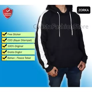 Hoodie Sweater ZORKA  hitam garis putih jaket pria wanita